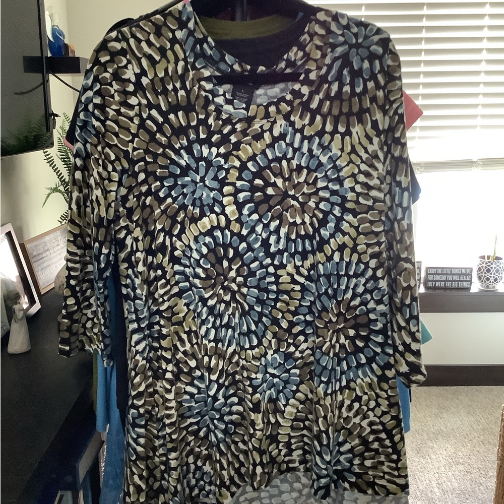 Premise Blue and Brown Patterned 3/4 Sleeve Tunic